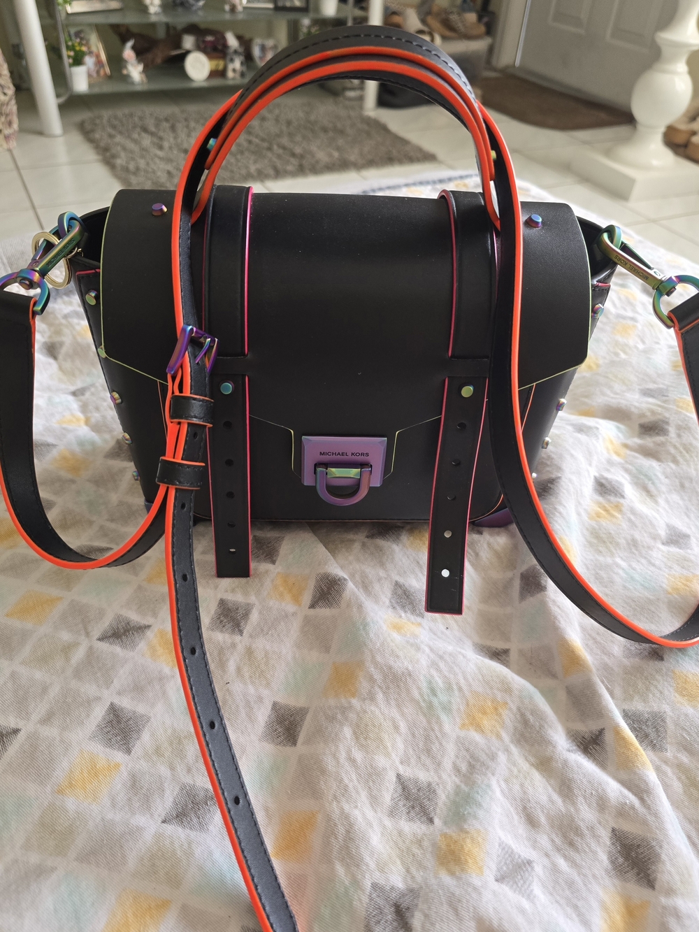 Michael Kors Black Satchel with Neon Trim